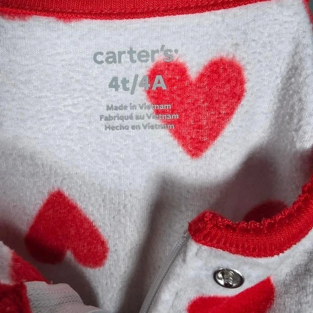 Carters Toddler Girls 4T Gray Red Heart Fleece Footed Sleeper Pajamas ZIP UP